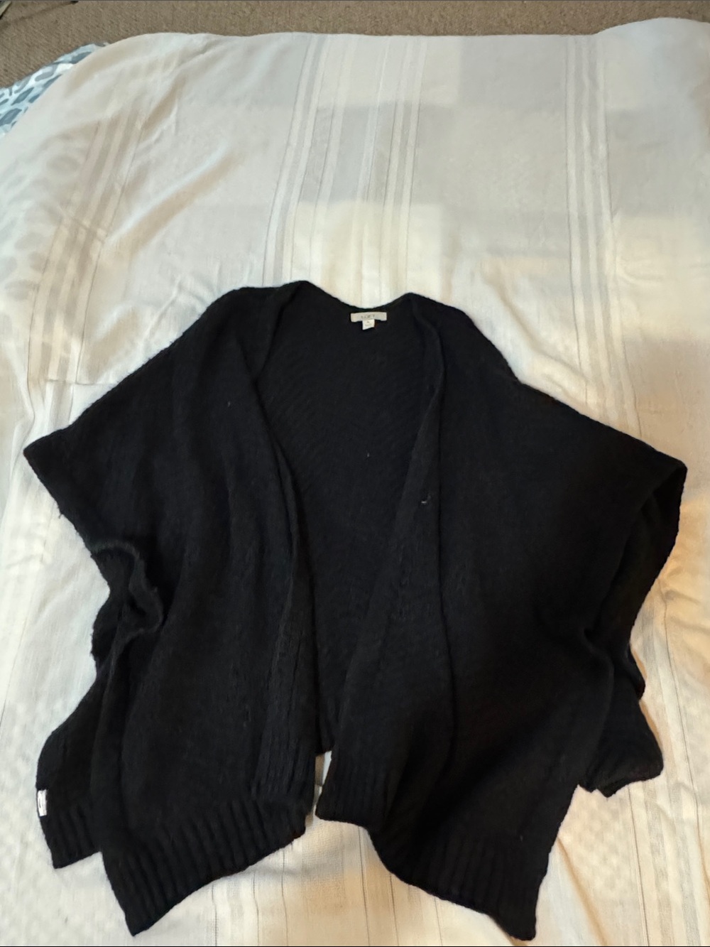 LOFT Black Open-Front Knit Poncho Sweater